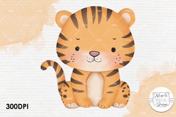 Baby Tiger Watercolor Clipart: Soft, Playful Design