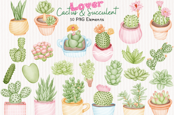 Cactus and Succulent Lover 50 Cliparts: Elevating Modern Digital Design