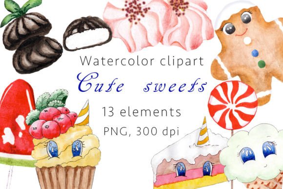 Cute Sweets Watercolor Clipart, PNG: Elevating Digital and Print Design with High-Resolution Assets