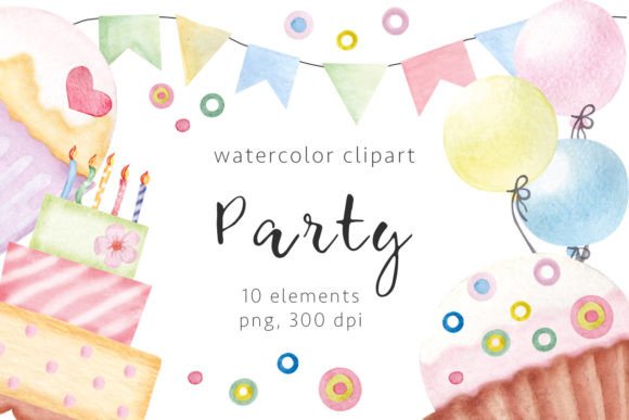 Elevating Digital Design with High-Resolution Party Clipart Watercolor Clipart, PNG Assets