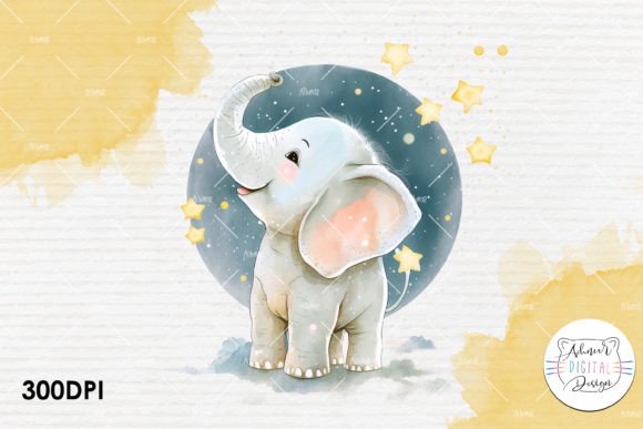 Elevating Digital Design with High-Resolution Watercolor Baby Elephant Clipart