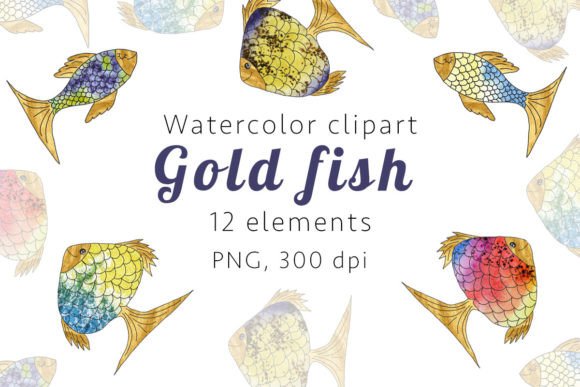 Gold Fish Watercolor Clipart PNG Set