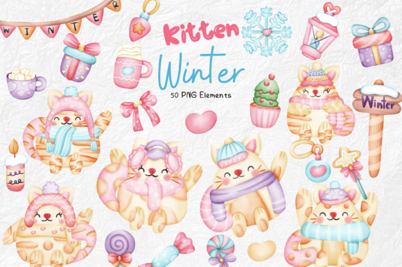 Kitten Winter Clipart Collection