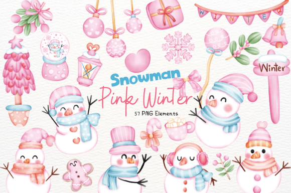 Pink Winter Snowman 57 Cliparts: Elevating Your Holiday Design Projects