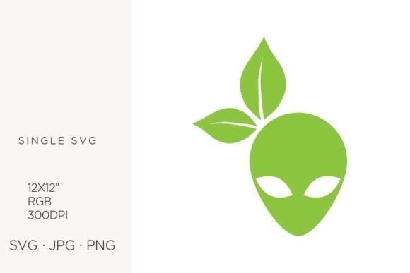 Strategic Visual Identity: Leveraging Alien Head and Green Leaves, Vector Artwork for Modern Branding