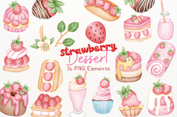 Strawberry Dessert 36 Cliparts Guide