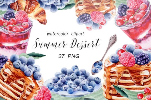 Summer Dessert Watercolor Clipart PNG