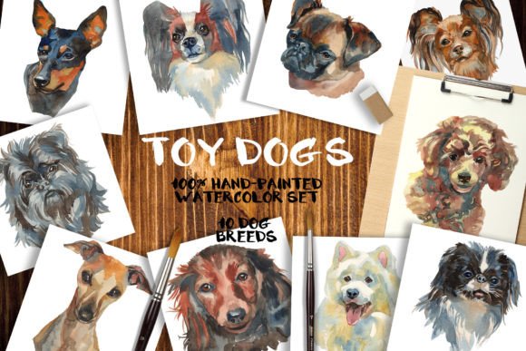 “Toy Dog” Watercolor Set: 10 High-Res Portraits