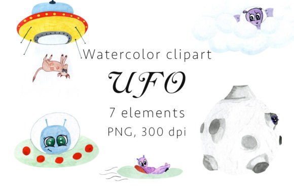 UFO Watercolor Clipart PNG: Creative Digital Assets