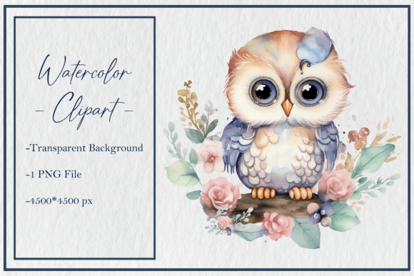 Watercolor Cute Owl Clipart PNG Sub 6 Guide