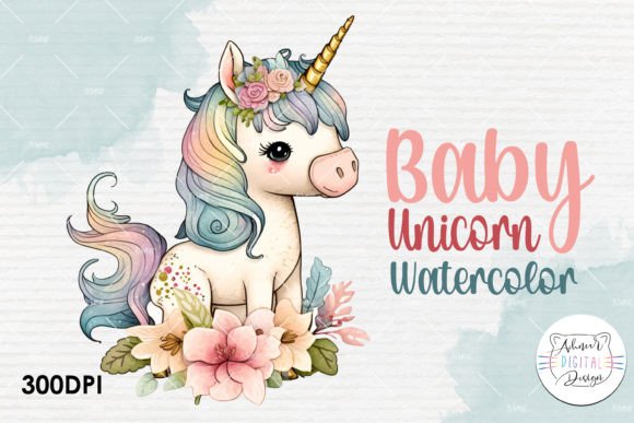 Whimsical Watercolor Baby Unicorn Clipart